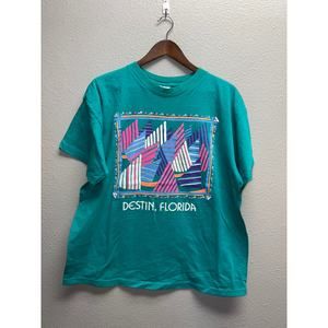Vintage Destin Florida Shirt Eyecatcher Sailboat Boats Art Artwork Teal Tee 90s